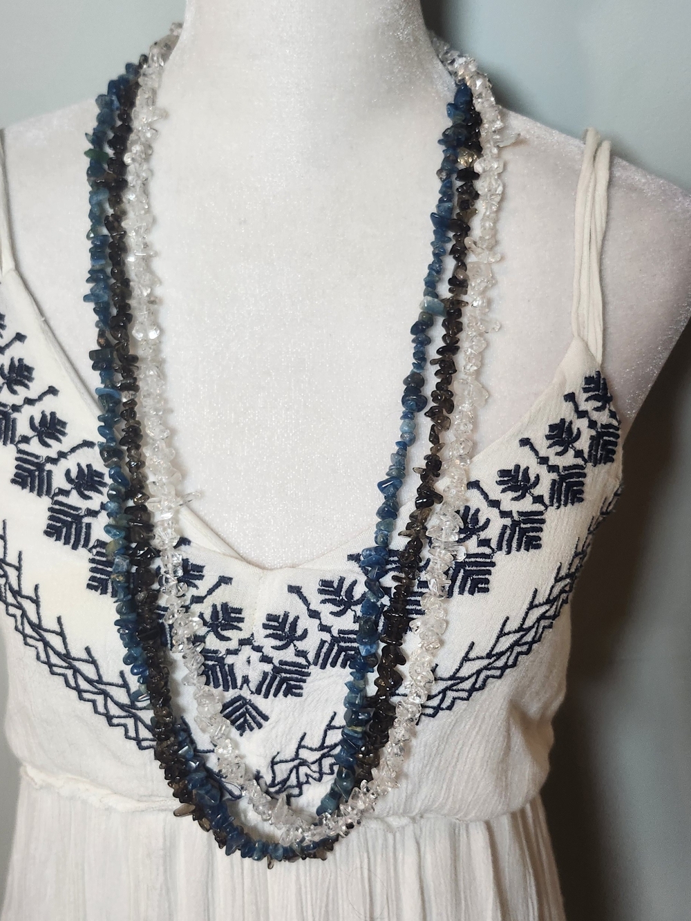 Layered Blue and Clear Beaded Necklace by